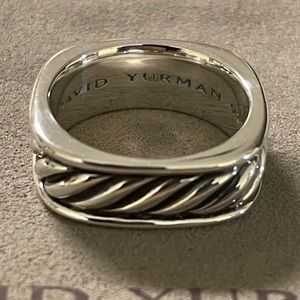 David Yurman Cable Square Sculpted Cushion Band Silver Ring Size 11